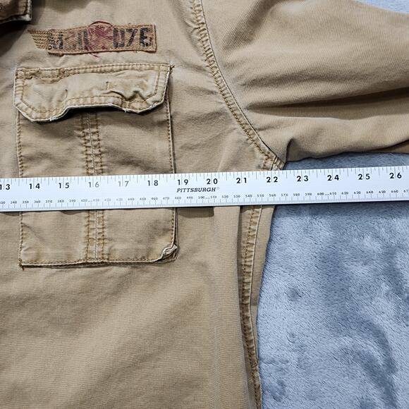 Vintage Mossimo Jacket Mens L Tan Canvas M65 Military Button Zip Distressed - Picture 10 of 12